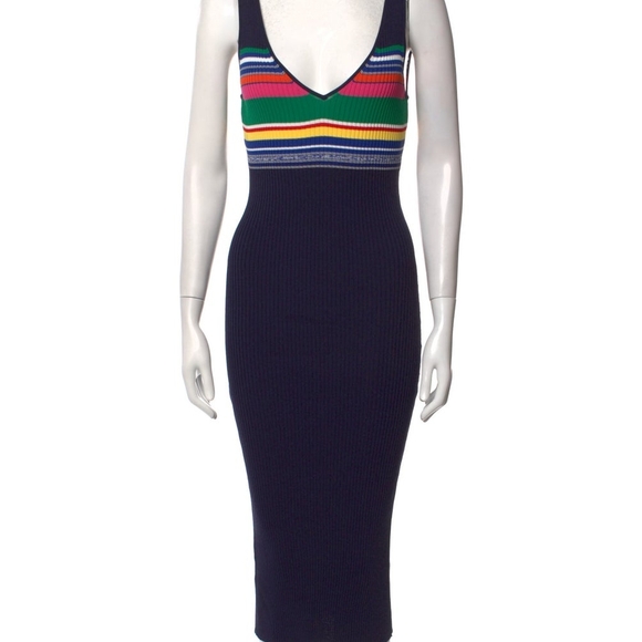 NWT XL STAUD Multicolor Striped Rib Knit Midi Dress - Picture 2 of 14